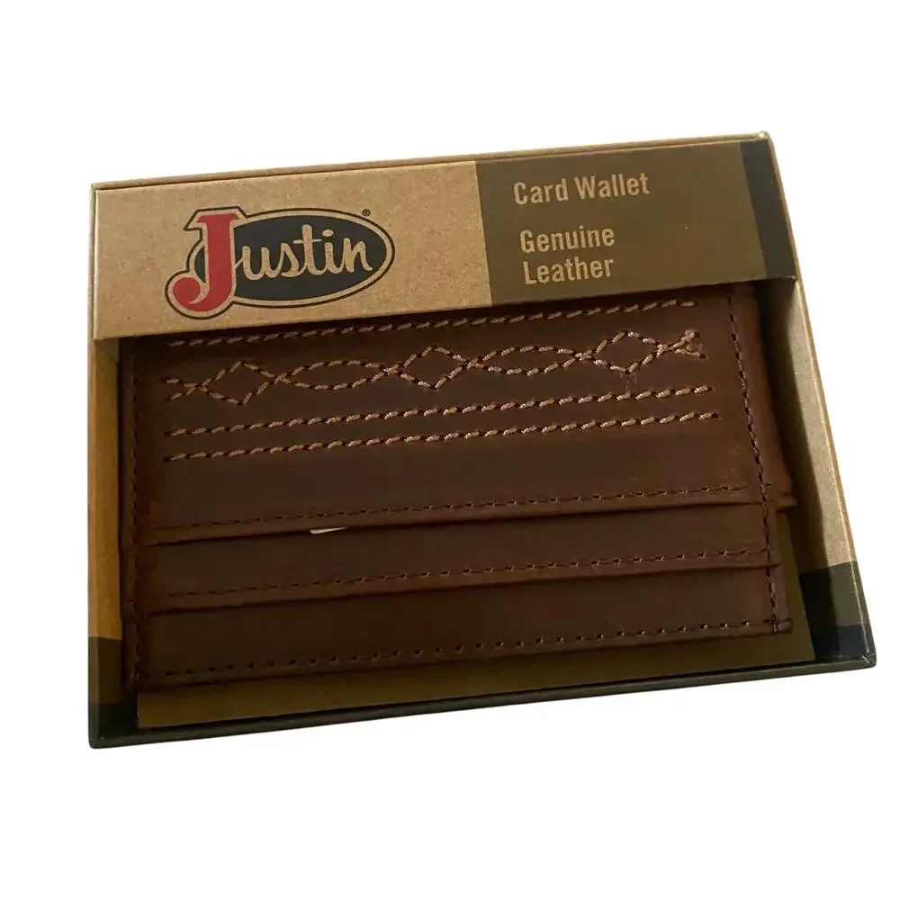 NWT Men’s Justin’s BOOT STITCH CARD WALLET with Money Clip in Brown 22125662M3